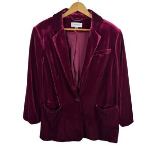 Calvin Klein Womens Velvet Blazer Sz 18W Burgundy Velour Career Office Holiday
